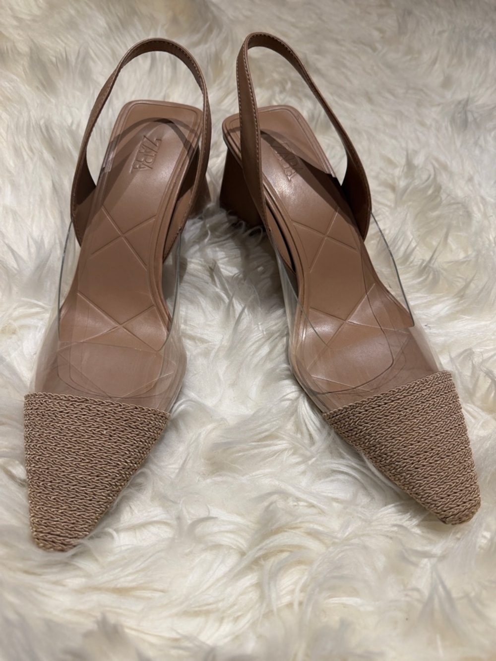 Zaba Pointed Slingback see thru/clear Heels Tan with Clear Panels size 41